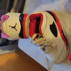 Kids White and Red Athletic Shoes Jordans